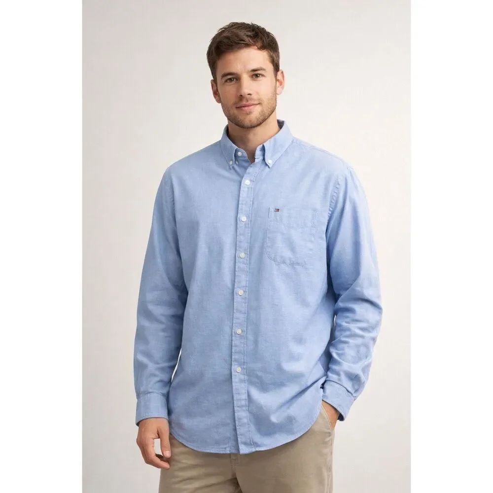Tommy Hilfiger Oxford Shirt Mens XL Blue Button Down Cotton Logo